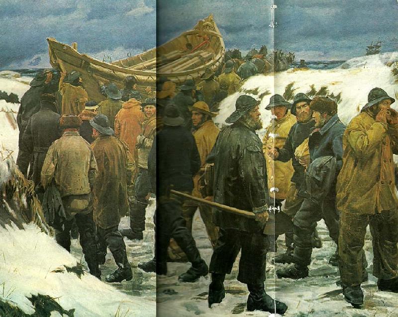Michael Ancher redningsbaden fores gennem klitterne oil painting image